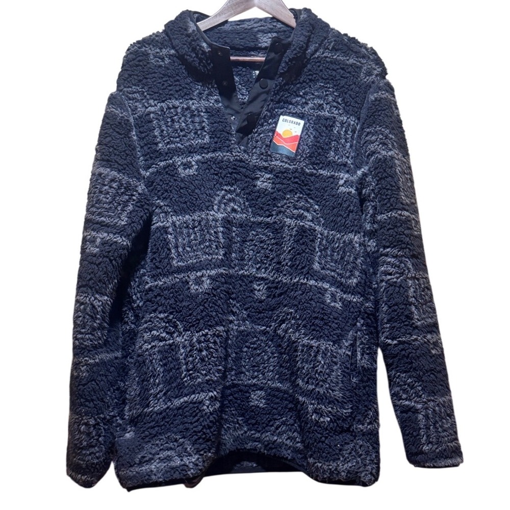 HOME FREE oversized Sherpa Fleece Pullover 1/4 zip Colorado Gray Black Size L